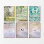 Monet and Van Gogh Cat Posters Funny Kitty Print Floral Animal Painting Wall Art Renowned Artwork Repainted Gallery Decoration