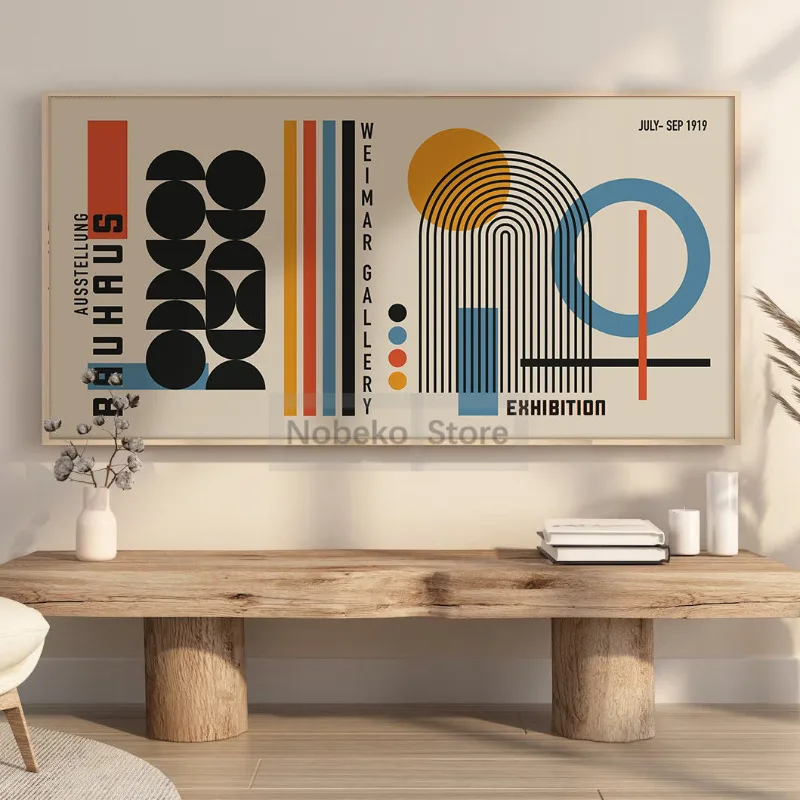 Bauhaus Geometric Exhibition Poster Large Minimalist Abstract Prints Canvas Painting Wall Art Pictures Home Room Modern Decor - Image 2