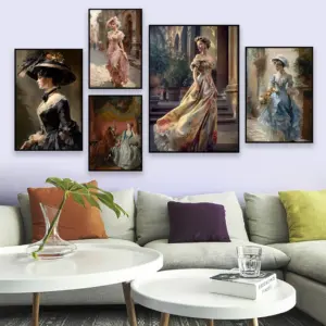 Classical Oil Painting Poster Vintage Art Portrait of A Young Woman Prints Woman and Man Canvas Painting Gallery Wall Art Decor
