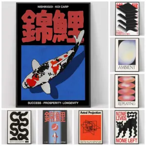 Japanese Abstract Koi Trendy Posters and Prints Classic Vintage Canvas Painting Wall Art Picture for Modern Room Home Decor