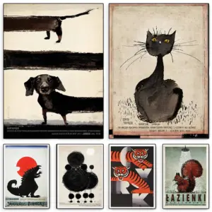 Ryszard Kaja Artworks Polish Poster 2000s Dachshund Lazienki Poodle Canvas Painting Wall Art for Living Room Home Decor