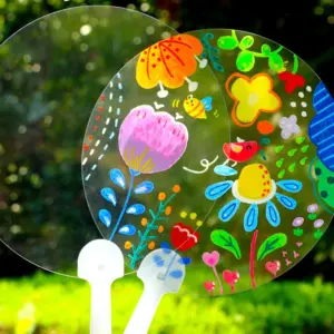 5pcs DIY Transparent Fan PVC Blank Fan Handmade Graffiti Fan Creative Handheld Fan For DIY Craft  Wall Decoration Children Gift