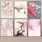 Japanese Cherry Blossom Vintage Posters Print Botanical Pattern Flower Canvas Paintings Aesthetic Wall Art Girl Dream Room Decor