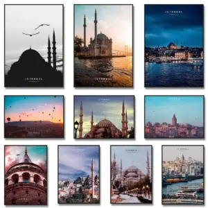 Istanbul Turkey Landscap Poster Print Mosque Sunrise Art Canvas Painting Tower Photo Bedroom Travel Wall Decoration Wall Picture