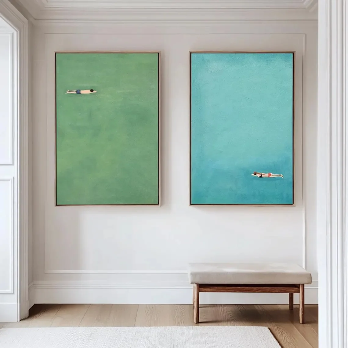 Two-piece Set: Wall Decoration, Retro Poster, Blue-green Aquatic Art Canvas Painting, and A Poster Depicting A Swimming Scene - Image 5