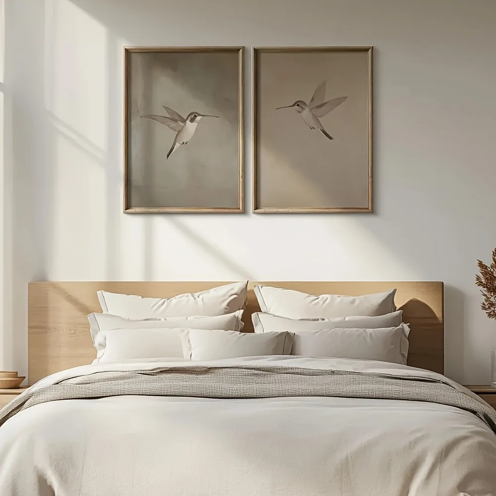 2pcs/set of Retro Hummingbird Animal Canvas Prints Minimalist Retro Bird Farmhouse Wall Art Posters for Living Room Home Decor - Image 4