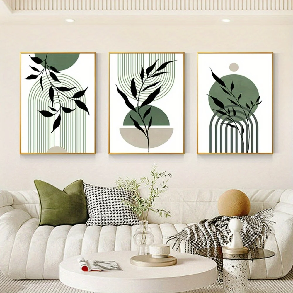 Green Black Beige Abstract Mid-Century Poster Modern Botanical Living Room Bedroom Wall Decoration 3pcs Sage Boho Art - Image 2