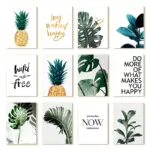 Nordic Gold Pineapple Green Leaves Canvas Painting Wall Art Letters Quotes Posters And Prints Plants Pictures For Living Room