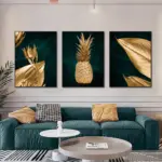 Abstract Golden Pineapple Canvas Painting Modern Nordic Golden Leaves Posters And Prints Wall Picture For Home Decor