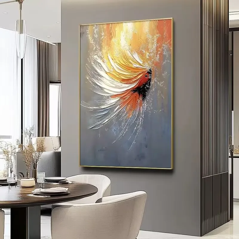Modern Abstract Gold Fish Picture For Wall Decor Pure Handmade Texture Oil Painting On Canvas Hanging Art Poster For Living Room - Image 3