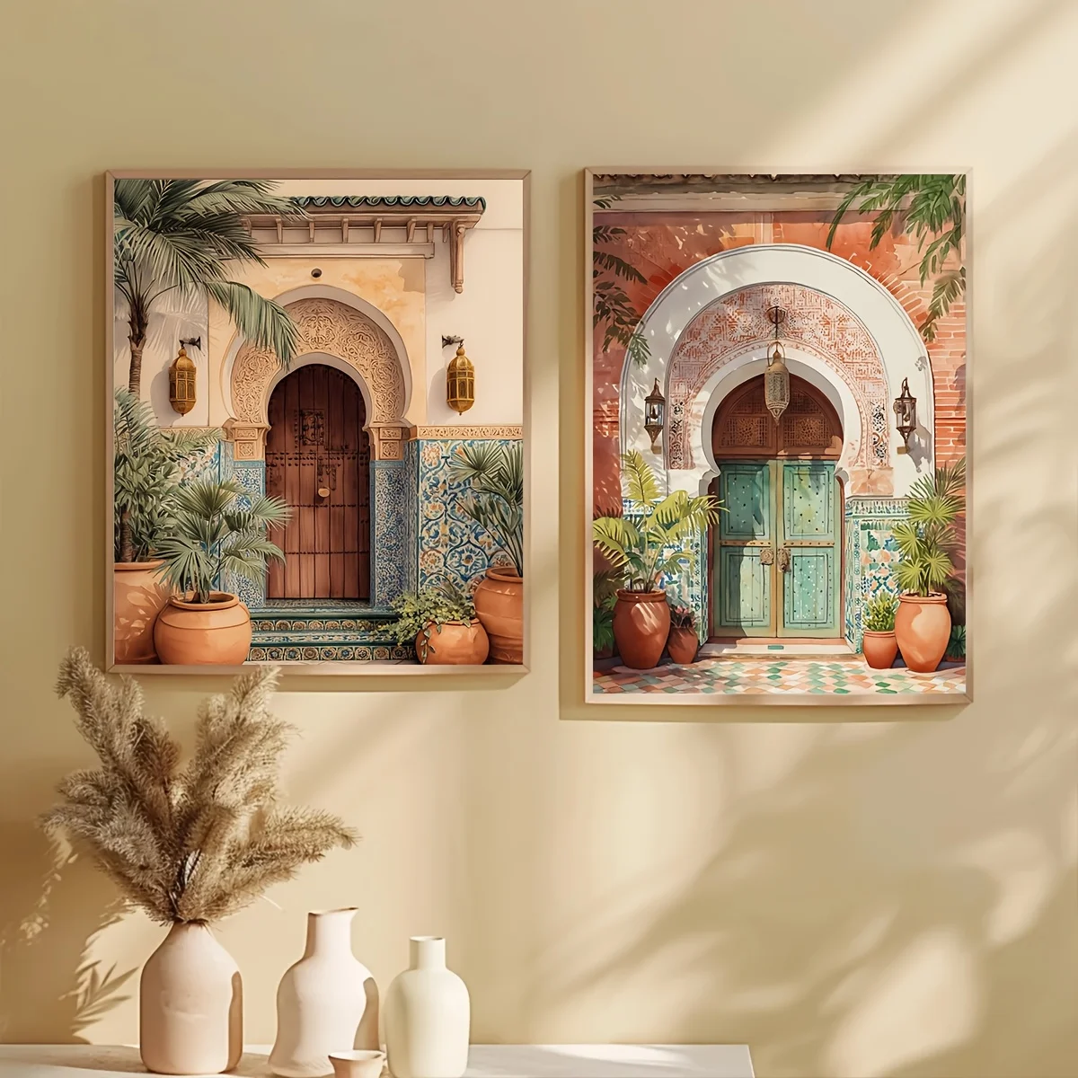 2pcs Moroccan Wall Art Neutral Boho Print Terracotta Cactus Decor Berber Pouf Basket Poster Minimalist Art Bedroom Home Decor - Image 2