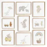Boho Cartoon Farm Animals Wall Art Canvas Painting Rabbit Bear Bee Flower Posters and Prints Pictures for Baby Kids Room Decor