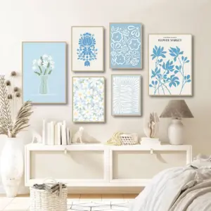 Blue Flower Market Minimalism Wall Art Canvas Painting Nordic Posters And Prints Abstract Wall Pictures For Living Room Decor
