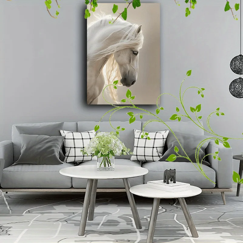 1pc no Framed Canvas Painting Artwork Very Suitable for Office Corridor Home Living Room Decor White Horse with Flowing Mane - Image 3
