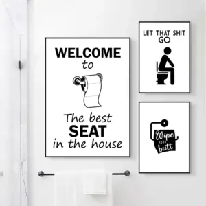 Abstract Humour Bad Smell Funny Bathroom Posters Black White Prints Picture Canvas Painting Wall Art Decor WC Toilet Room Mural