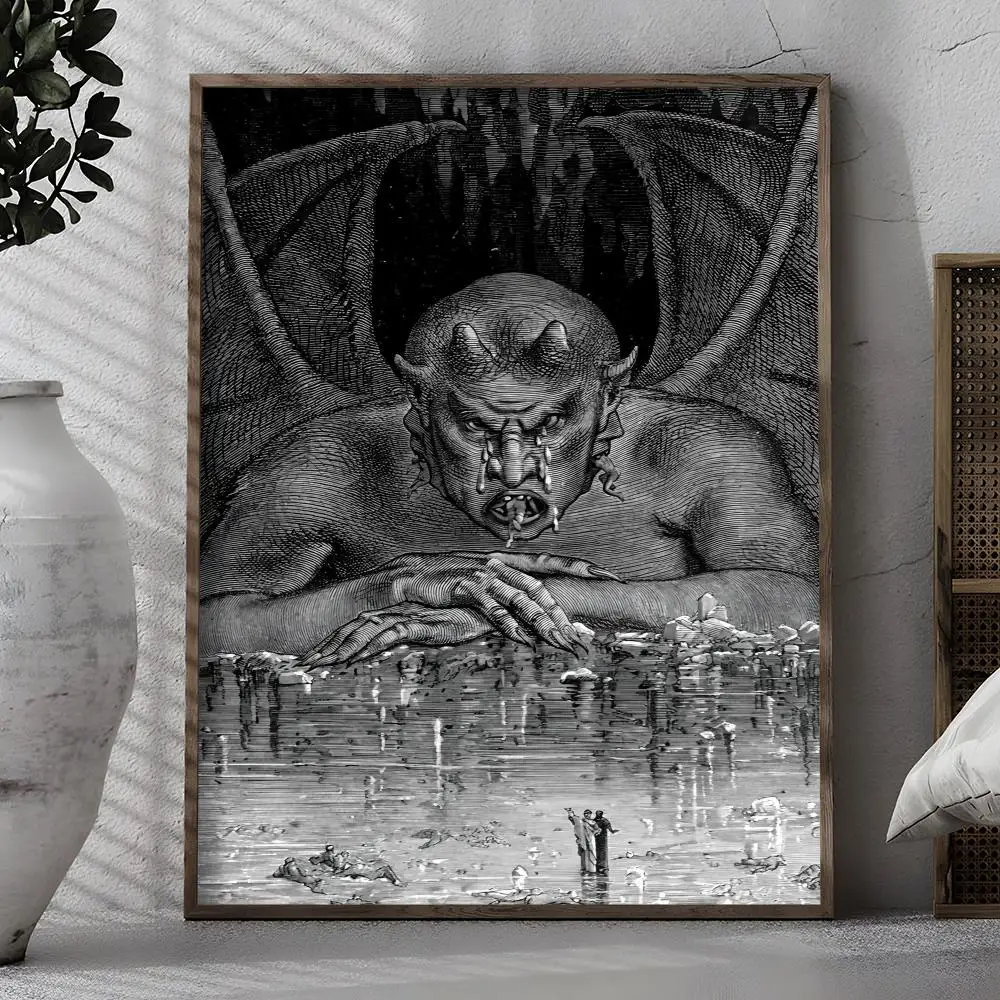 Gustav Dore Satan Paradise Lost Monster Painting Calligraphy Premium Cotton Canvas Poster Wall Art for Living Room Decor - Image 4