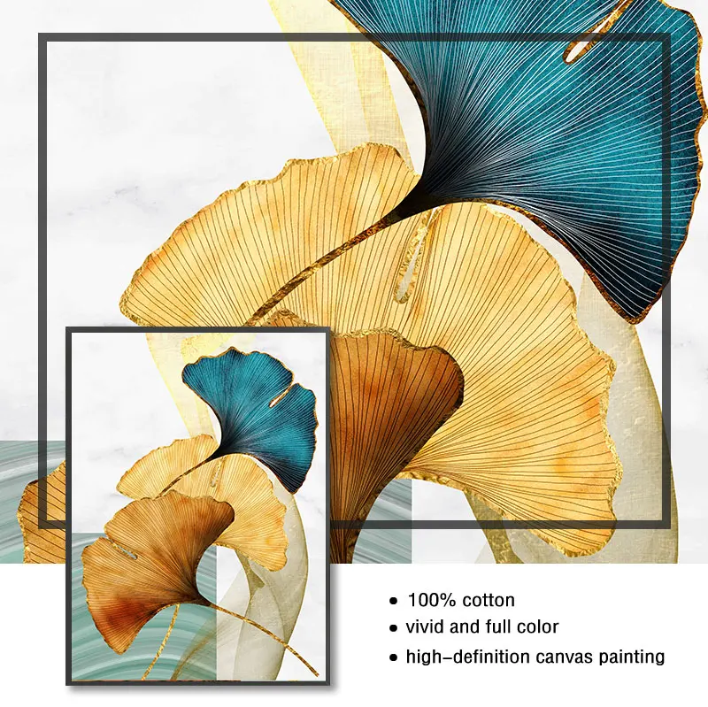 Modern Picture Living Room Decoration Blue Green Yellow Gold Plant Leaf Abstract Nordic Canvas Print Wall Art Painting - Image 5