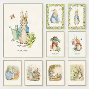 Vintage Boho Bunny Rabbit Inspired Art Poster Baby Room Bedroom Nursery Field Animal Decorative Canvas Painting Home Decor