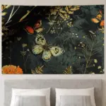 1pc Butterfly and floral print tapestry, polyester fabric, machine washable, suitable for bedroom and living room