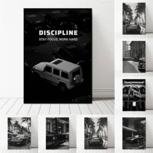 Nostalgic Retro Fashion Black And White Luxury Car Art Poster Canvas Printing Living Room Sofa Background Wall Modern Decoration