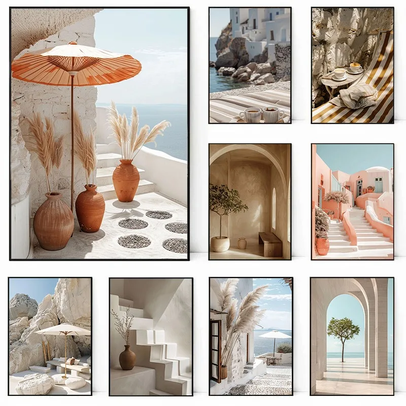 Greece Santorini Beach Summer Modern Travel Landscape Posters and Prints Canvas Printing Wall Art Picture for Living Room Decor