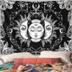 1pc Sun Moon Tapestry, Burning Sun and Stars Tapestry, Black and White Mysterious Tarot Card Tapestry