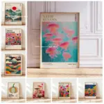 Yayoi Kusama Pink Jellyfish Canvas Poster Japan Mount Fuji Abstract Geometric Wall Art Prints Used in Modern Museum Home Decor
