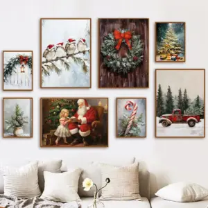 Christmas Tree Garland Pinecone Snow Scenery Christmas Gift Poster Print Canvas Painting Nordic Wall Art Living Room Home Decor