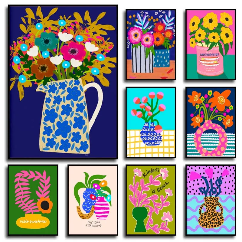 Pink Flower Market Vase Floral Plant Cute Wall Art Canvas Painting Nordic Posters And Prints Wall Picture For Living Room Decor