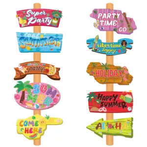 10pcs Hawaiian Summer party Welcome Sign Tropical Luau theme Paper Sign Beach Party Decorations Front Door Photo Booth Backdrops