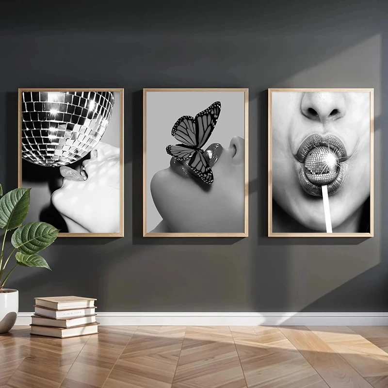 Modern Black White Fashion Women Doberman Spaniel Champagne Luxury Poster Canvas Paintings Wall Art Pictures for Room Home Decor - Image 3