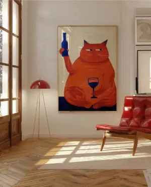 Bar Cart Decor, Cat Poster, Wine Print, Retro Kitchen Decor, Mid Century Modern Decor, Trendy Wall Art, Cheers Print, Dining Roo