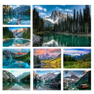 Nature Landscape Green Forest Mountain Lake Boat Poster Print Canvas Painting Wall Art Pictures Modern Living Room Home Decor