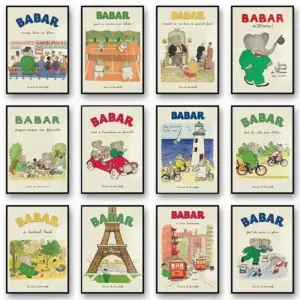 Cartoon Elephant Family Car Cute Yoga Anime Poster and Prints Canvas Printing Wall Art Picture for Kids Room Nursery Decoration