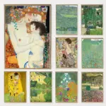 Artist Gustav Klimt Classic Collection The Kiss Abstract Flowers Landscape Canvas Print Poster Wall Art Living Room Home Decor