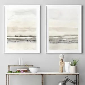 Beige and Grey Abstract Canvas Painting Posters and Prints Nordic Wall Art Pictures for Home Living Room Decor Set of 2
