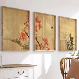 Japanese Set of 3 Gold Floral Posters Floral Japanese Art Prints Katsushika Hokusai Wall Art Ogata Korin Japanese Decor Gift
