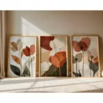 Set of 3 Neutral Floral Print Set: Abstract Botanical Art, Earth Tones, Digital Download