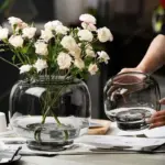 Transparent Glass Vase with Circular Large Mouth Design Living Room Dining Table Hydroponic Flower Arrangement Dual-use Ornament