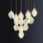 2025 Ceramic Magnolia Adjustable LED Pendant Light Luxury Ceiling Chandelier for Staircase Restaurant Bedroom Bedside