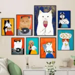 Funny Cartoon Animal Poster Modern Nordic Wall Art Dog Cat Beauty Salon Canvas Painting Cat Playing Guitar Print Home Room Decor