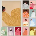 Minimalist  Women Portrait Illustration Poster Modern Colorful Striped Cartoon Girl Canvas Painting Wall Art for Room Home Decor