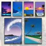 Hiroshi Nagai Vaporwave Japan Beach Painting Calligraphy HD Canvas Poster living room bedroom bar aesthetic decoration