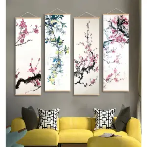 Chinese Plum Blossom Scroll Hanging Painting Canvas Art Flower Wall Painting Scroll Painting Living Room Home Decoration