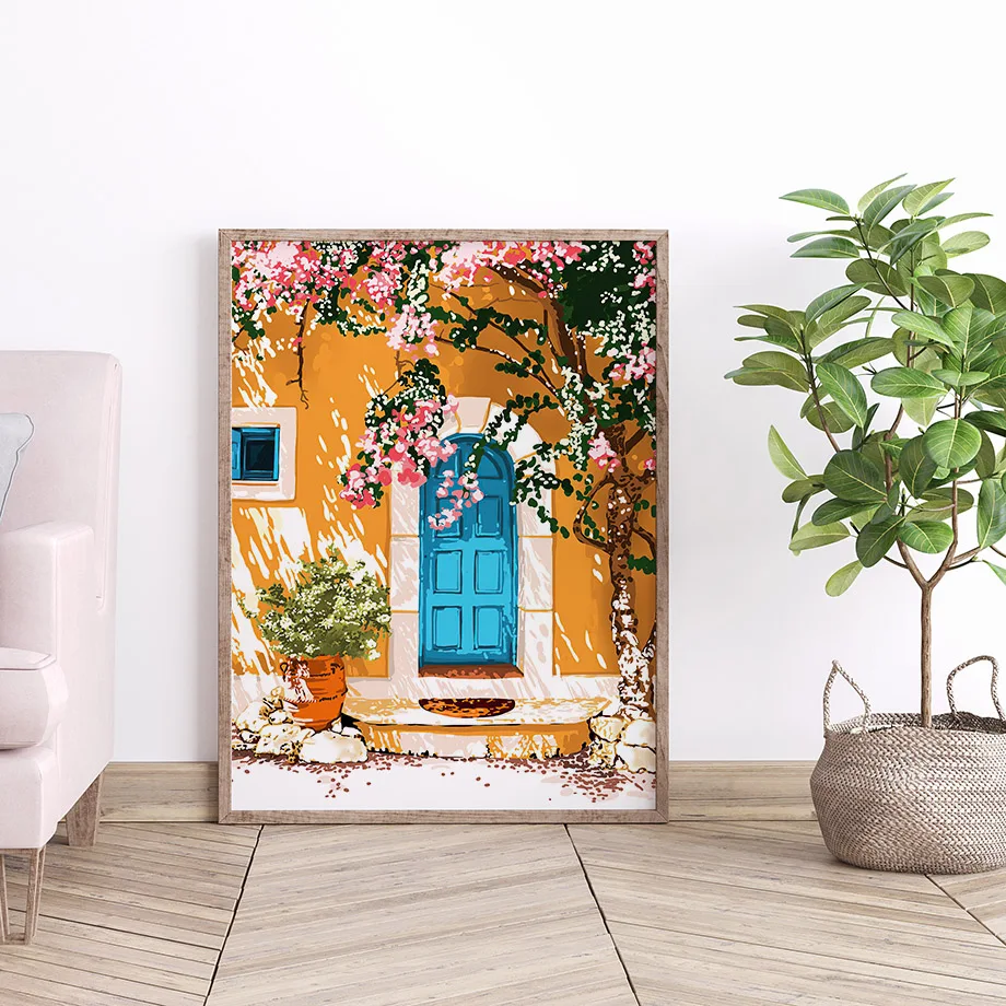 Santorini Lemon Coffee Flowers Summer Illustration Posters & Prints Wall Art Canvas Painting Pictures For Living Room Home Decor - Image 3