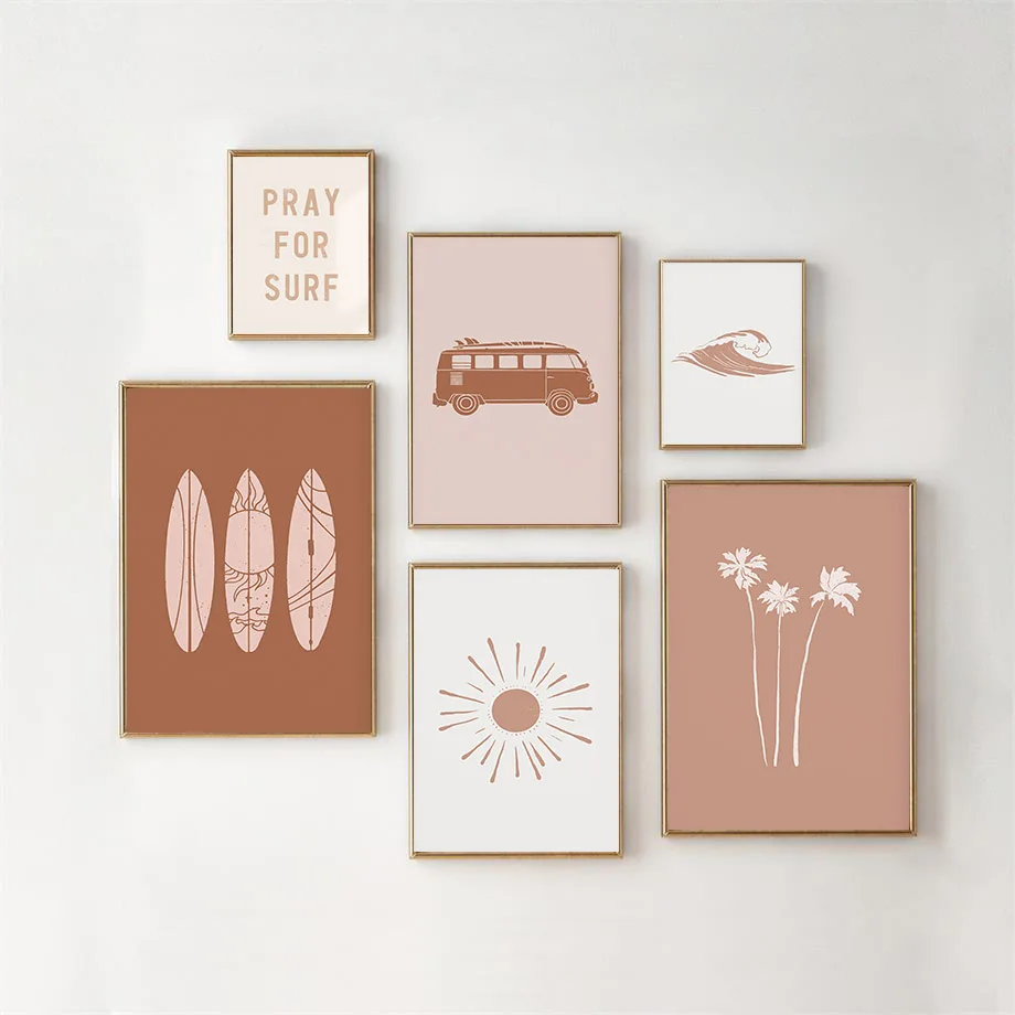 Abstract Surf Board Wave Palm Trees Sun Posters Prints Boho Beach Canvas Painting Wall Art Pictures Living Room Home Decor - Image 3