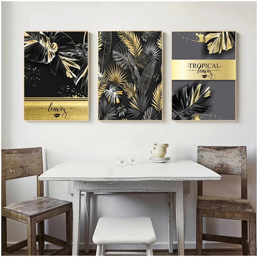 Posters and Prints for Living Room Decor Gold Plant Picture Home Decor Nordic Canvas Painting Wall Art Tropical Leaves - Image 3