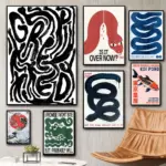 Classic Abstract Wall Art Japanese Vintage Koi Painting Calligraphy HD Canvas Poster living room bedroom aesthetic decoration