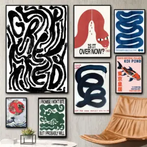 Classic Abstract Wall Art Japanese Vintage Koi Painting Calligraphy HD Canvas Poster living room bedroom aesthetic decoration