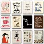 Cartoon Animal Text Art Coffee Print Painting Minimalist Wall Art Room Decoration Canvas Poster Prints Coffee Lover Gift Poster